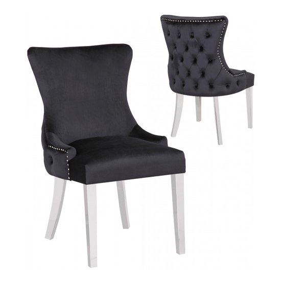 Leo Black Velvet Dining Chairs In Pair