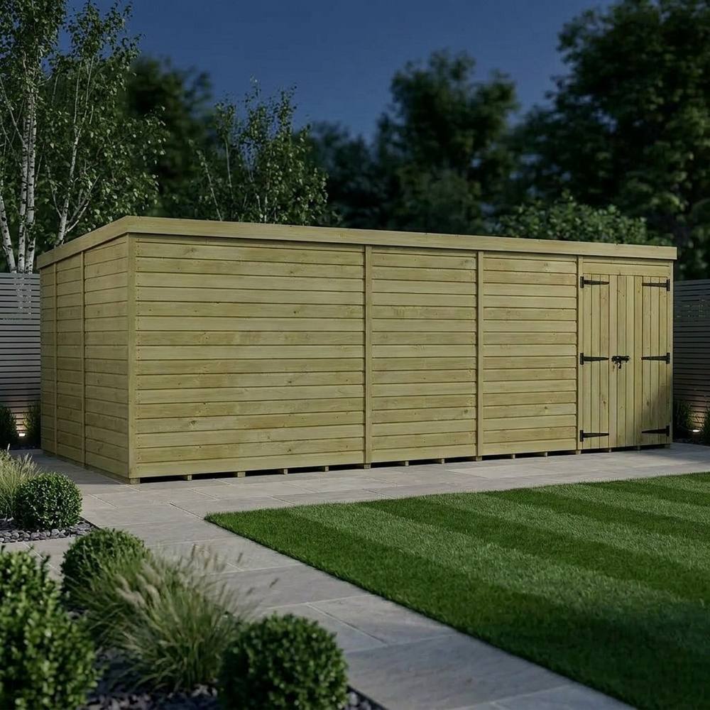Buttercup Farm 19ft x 9ft Pent Garden Shed Double Door No Windows - Timber in Brown 3