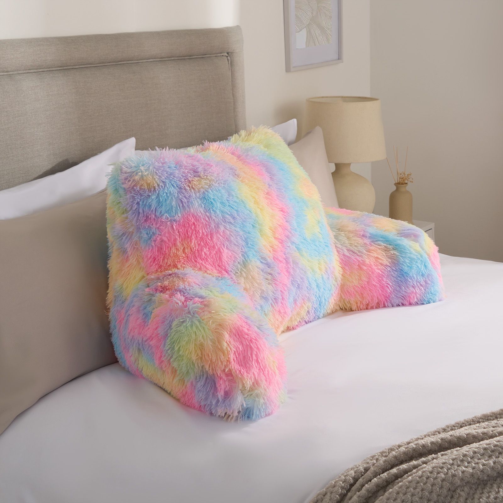OHS Fluffy Fleece Reading Cushion Pillow with Arms Lumbar Chair Support