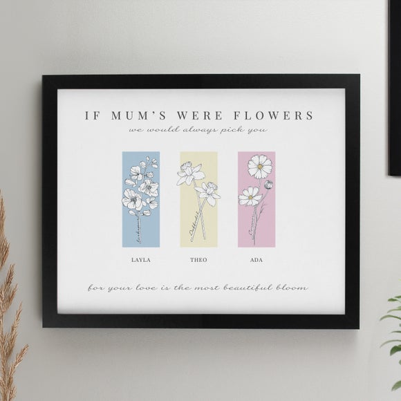 Personalised Birth Flower Family of 3 Framed Print
