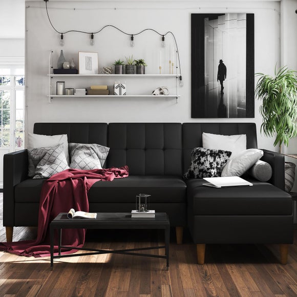Hartford Faux Leather Black Corner Double Sofa Bed