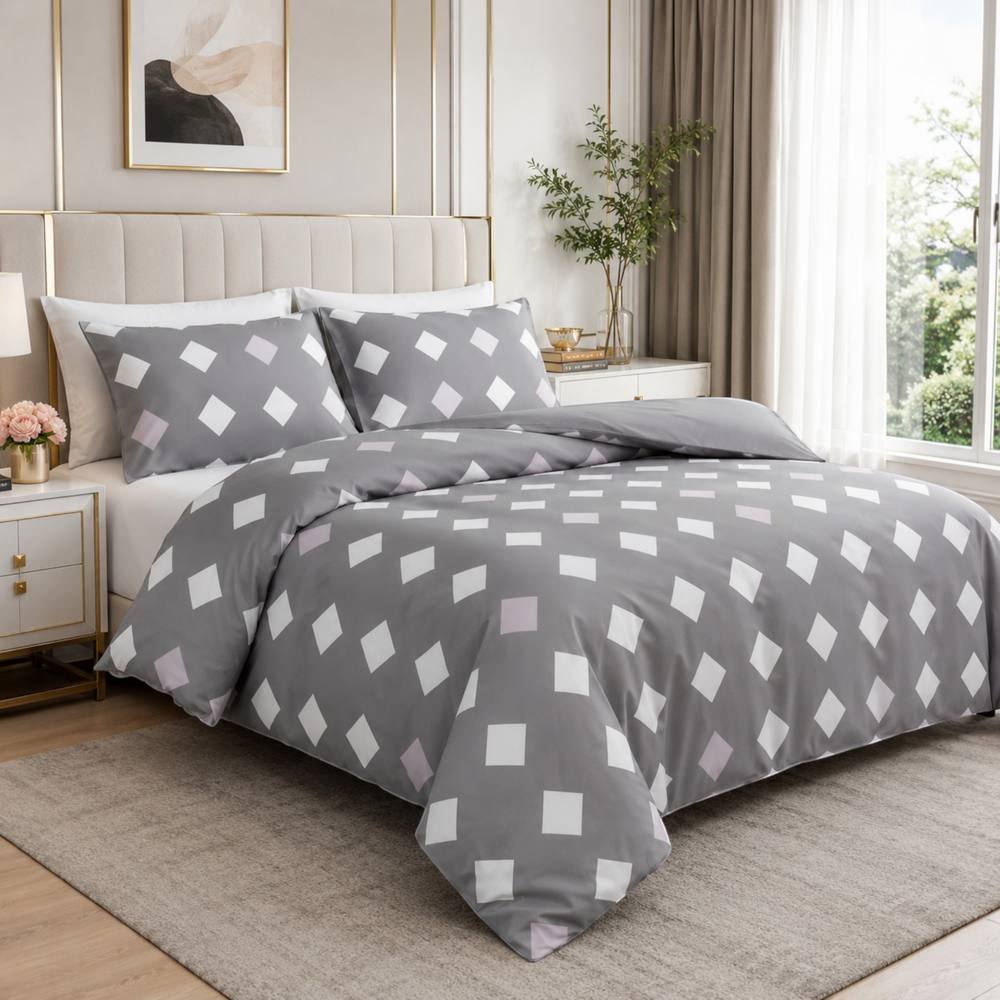 Grace Stylish Premium Microfiber Duvet Cover Set Easy Care Hypoallergenic in Grey
