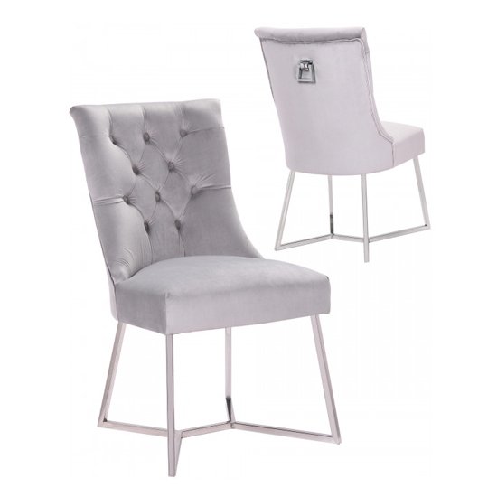 Bari Silver Velvet Dining Chairs In Pair