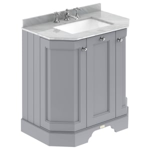 Bayswater Victrion Plummett Grey Angled Traditional Freestanding Vanity Unit & Grey Marble Top Basin - 750mm