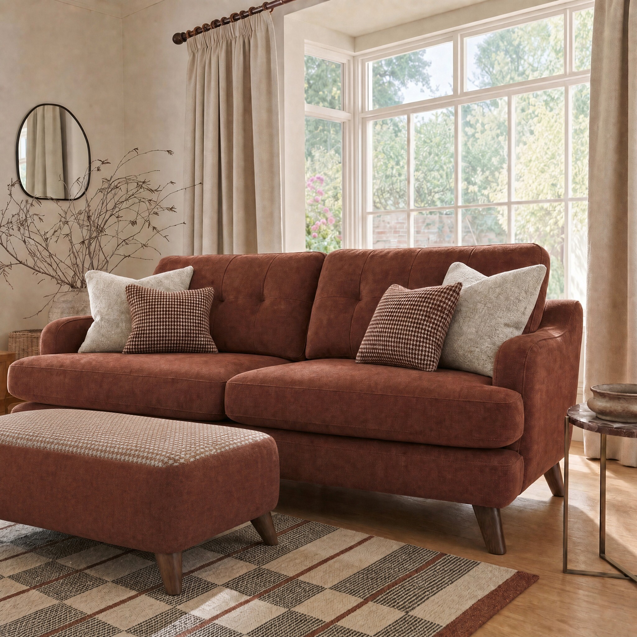 Loften Bench Stool+A Walnut Feet, Red Fabric | Barker & Stonehouse 2