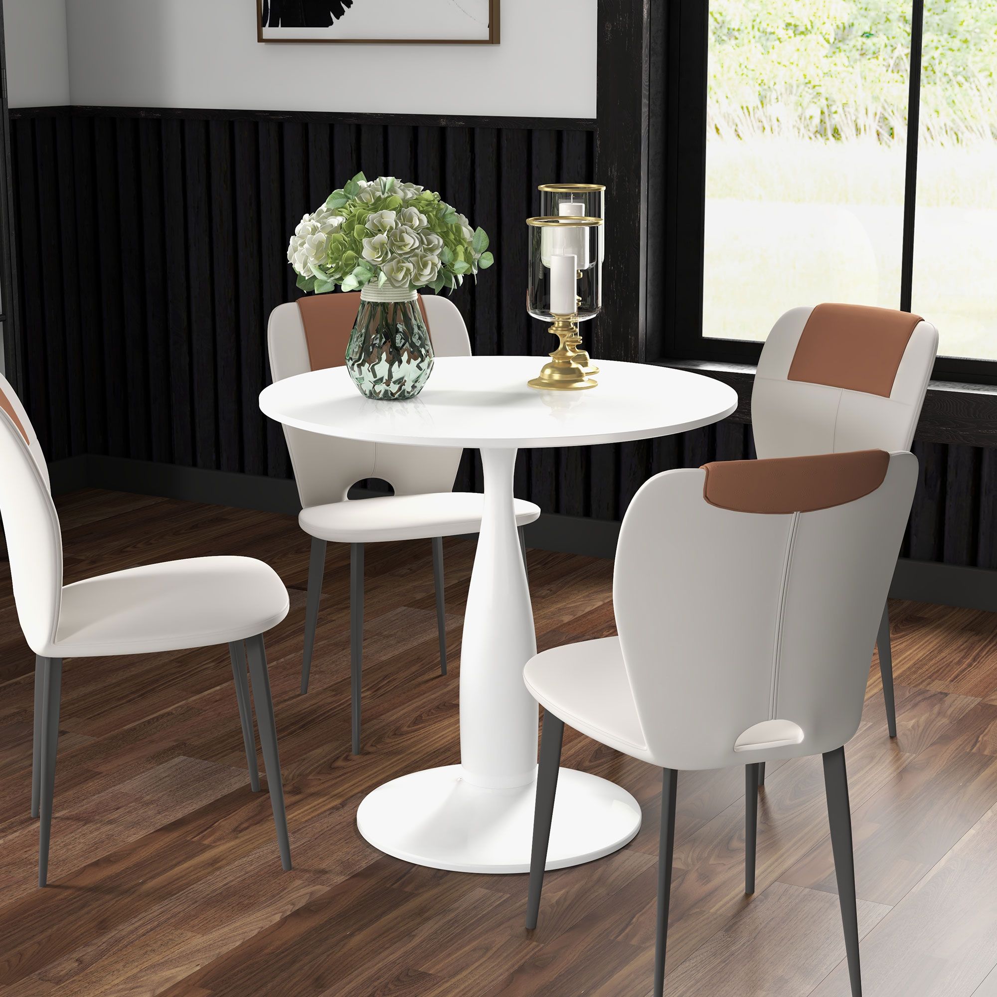 HOMCOM Round Dining Table, Modern Kitchen Table with Steel Base in White