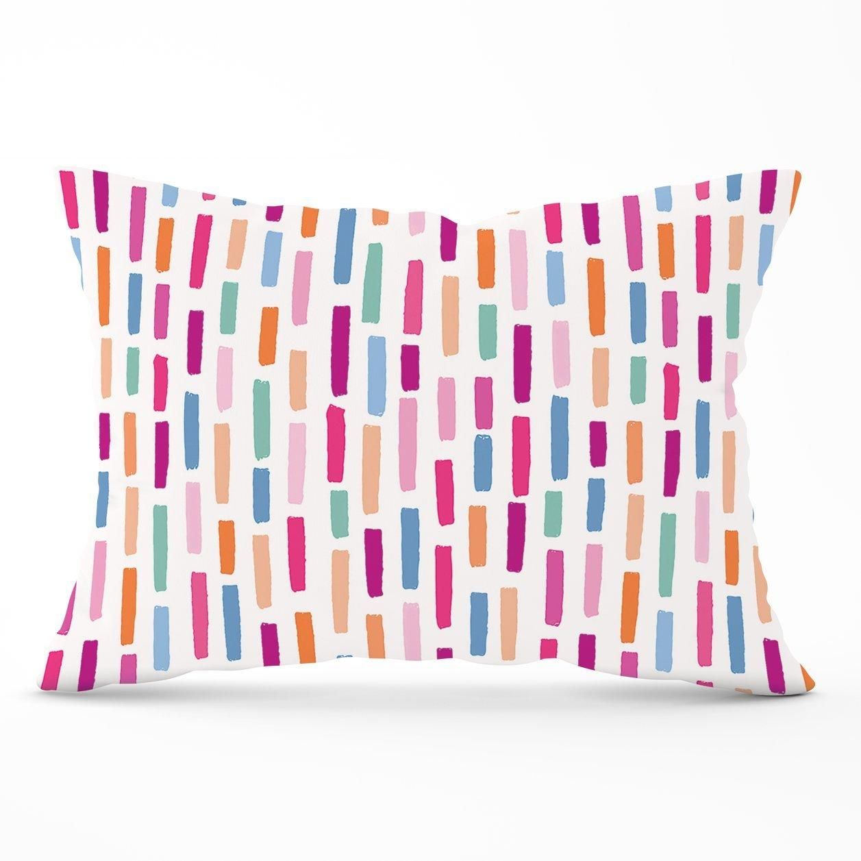 Warren Reed - Designer Vertical Abstract Brush Pattern Cushions in Pink
