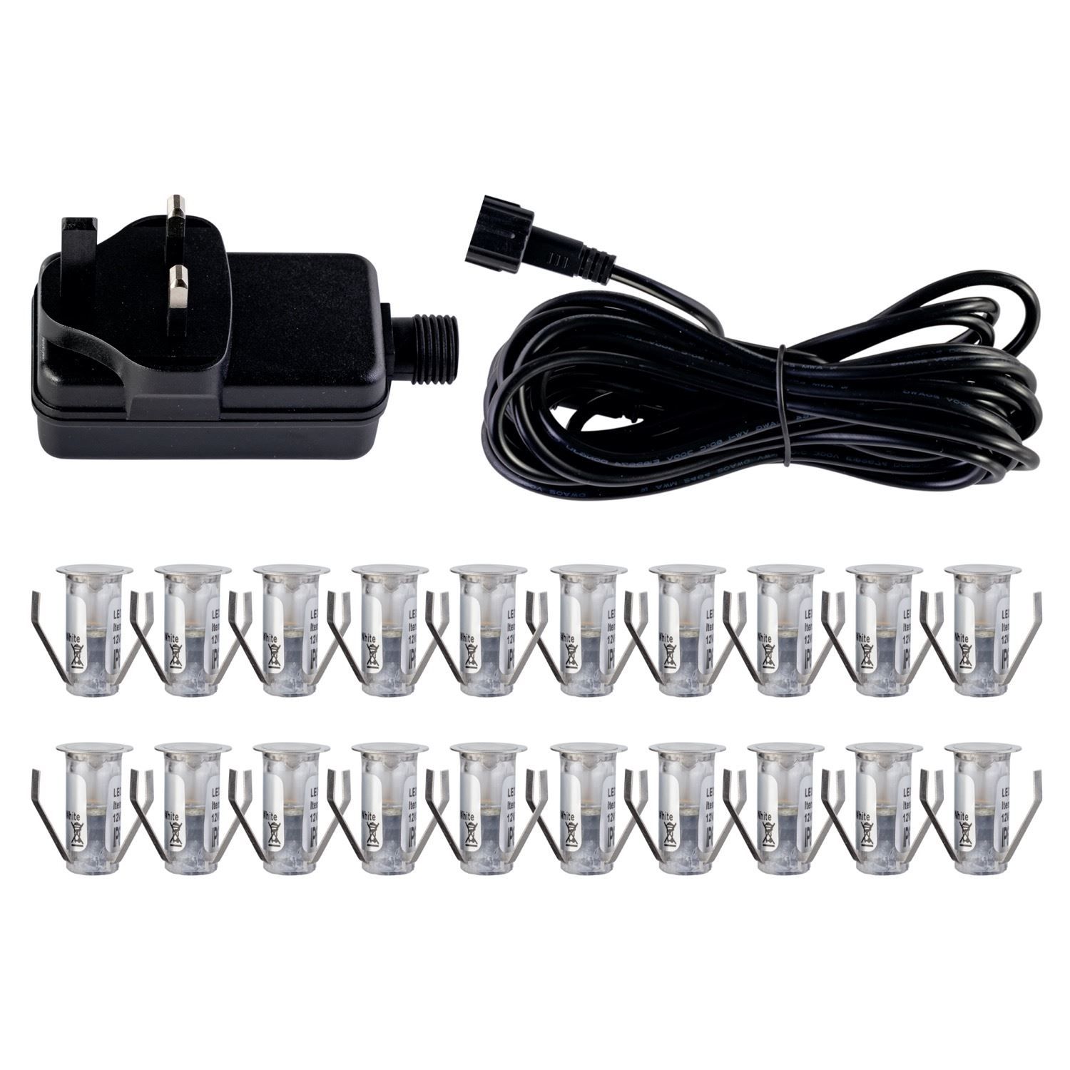 First Choice Lighting Set of 20 - 15mm Stainless Steel IP67 Cool White LED Decking Kit in Silver