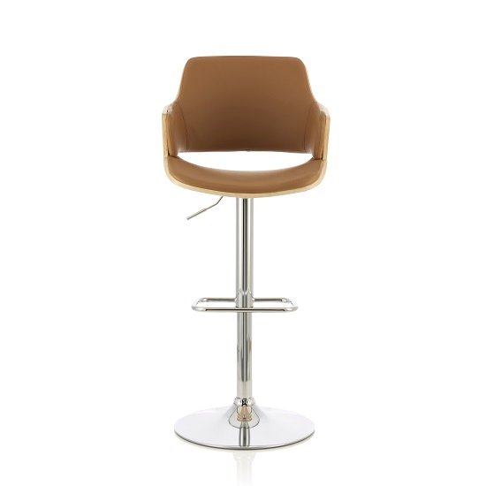 Finnley Bar Stool In Oak And Beige PU With Chrome Base
