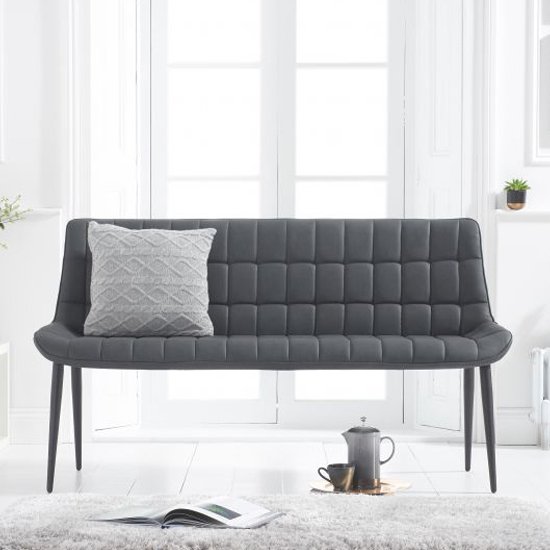Horace Faux Leather Dining Bench In Grey