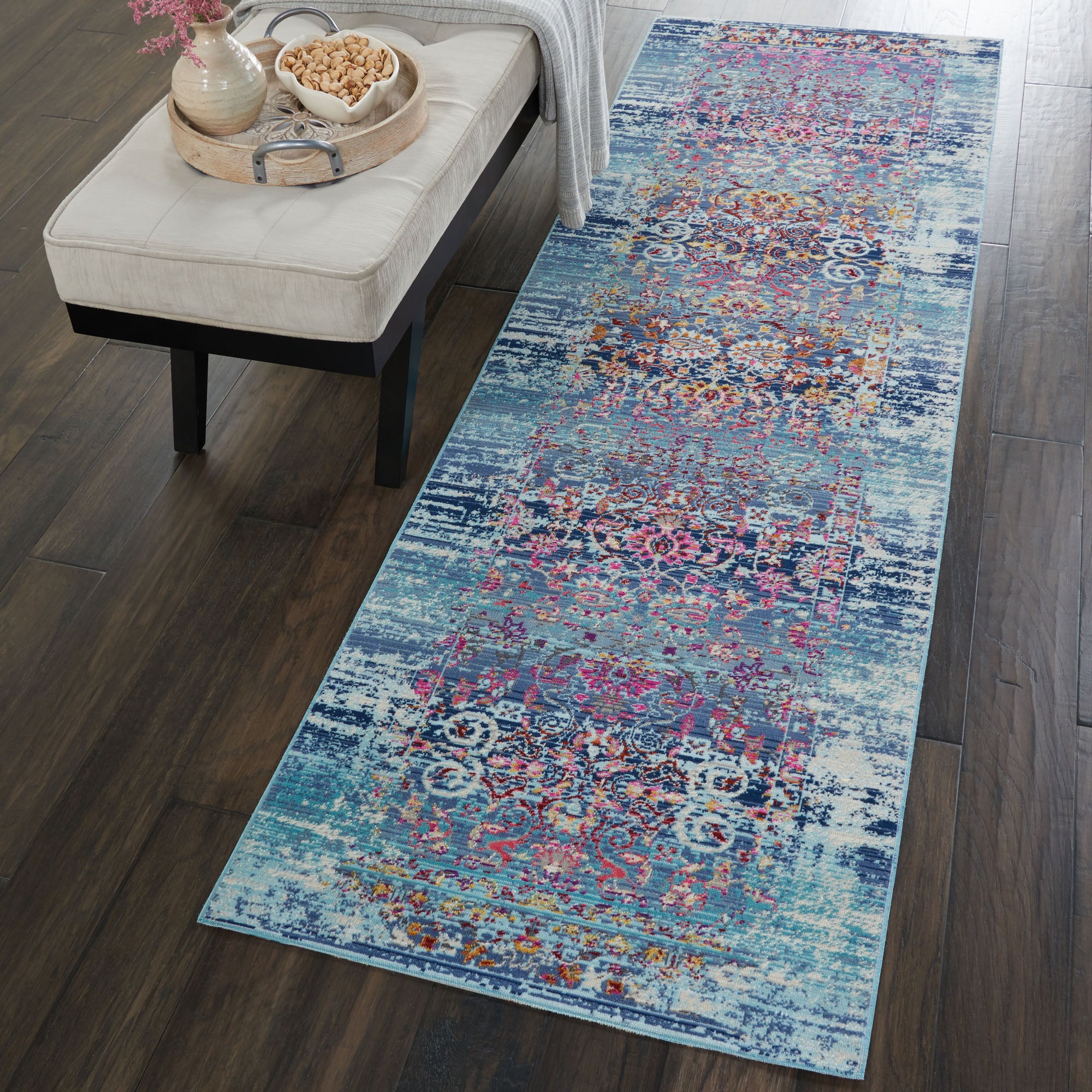 Vintage Kashan 2 Runner Blue
