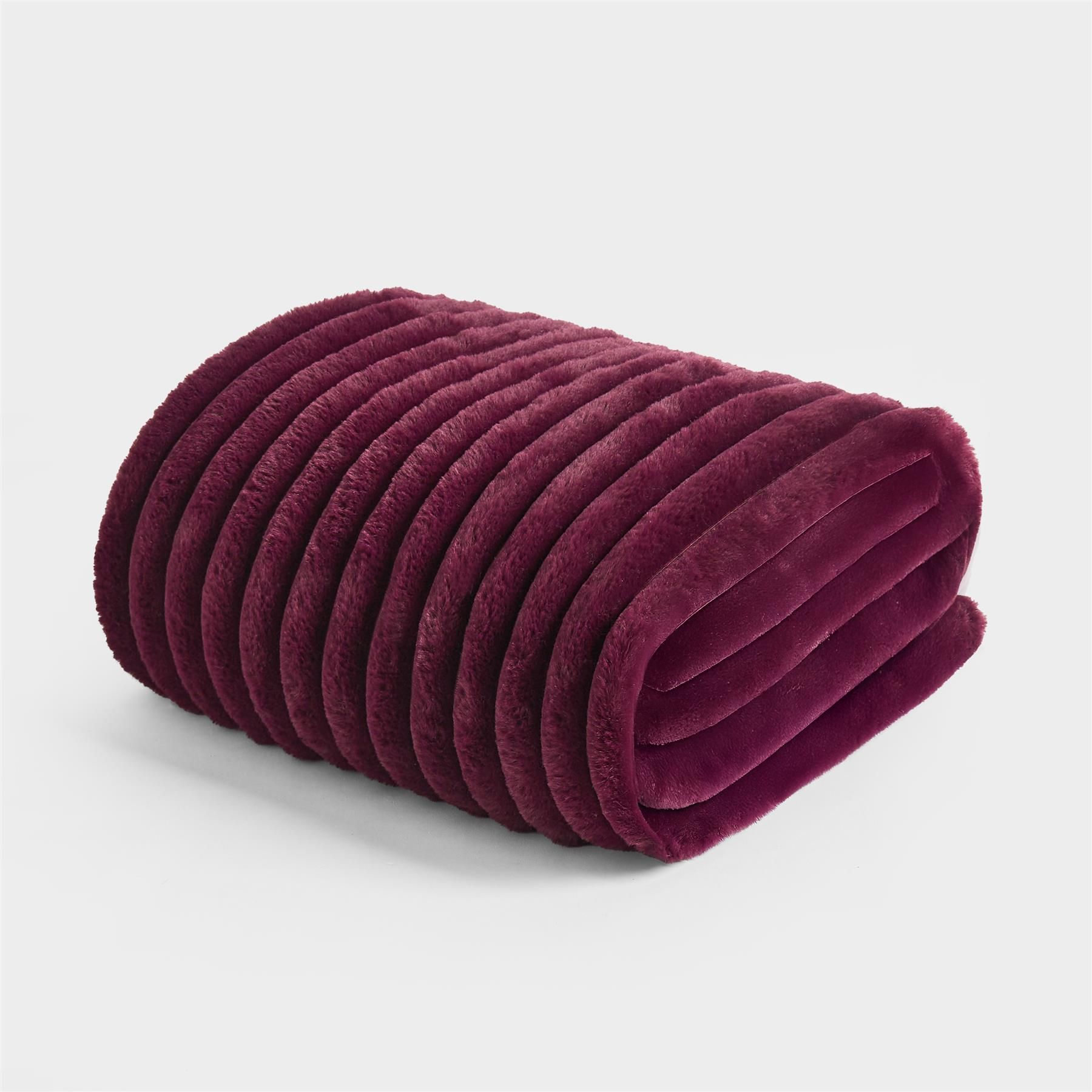 OHS Ribbed Faux Fur Throw Super Soft Fluffy Thick Fleece Bed Blanket in Burgundy