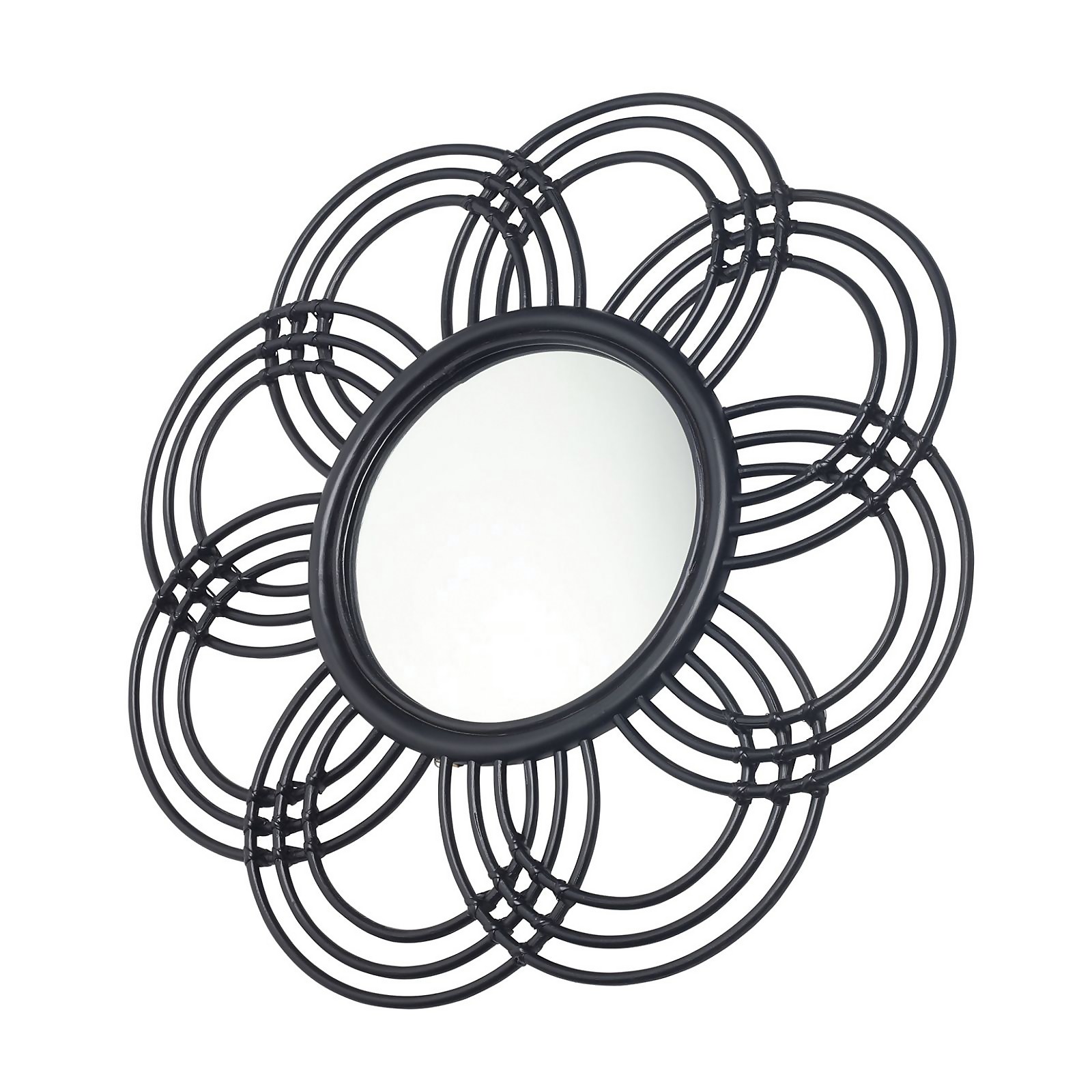 Black Sunflower Rattan Wall Mirror