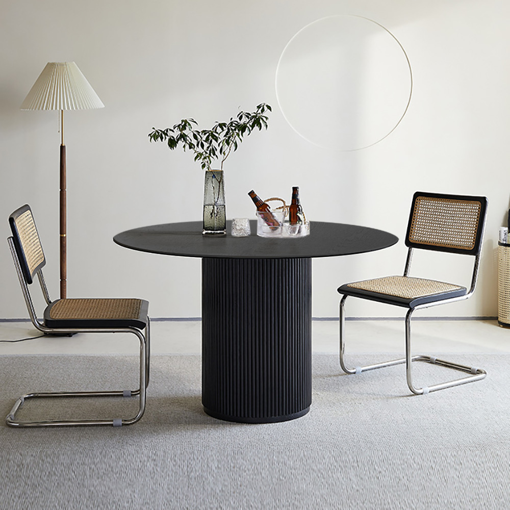 Round Dining Table Wood with Pedestal Base for 4 Person Japandi Black