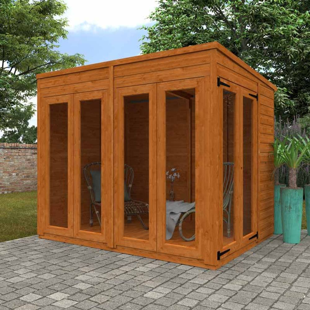Buttercup Farm 8x6 Flex Pent Full Pane Summerhouse 12mm Flex - L238.8xW175xH203 cm in Burnt Orange 5