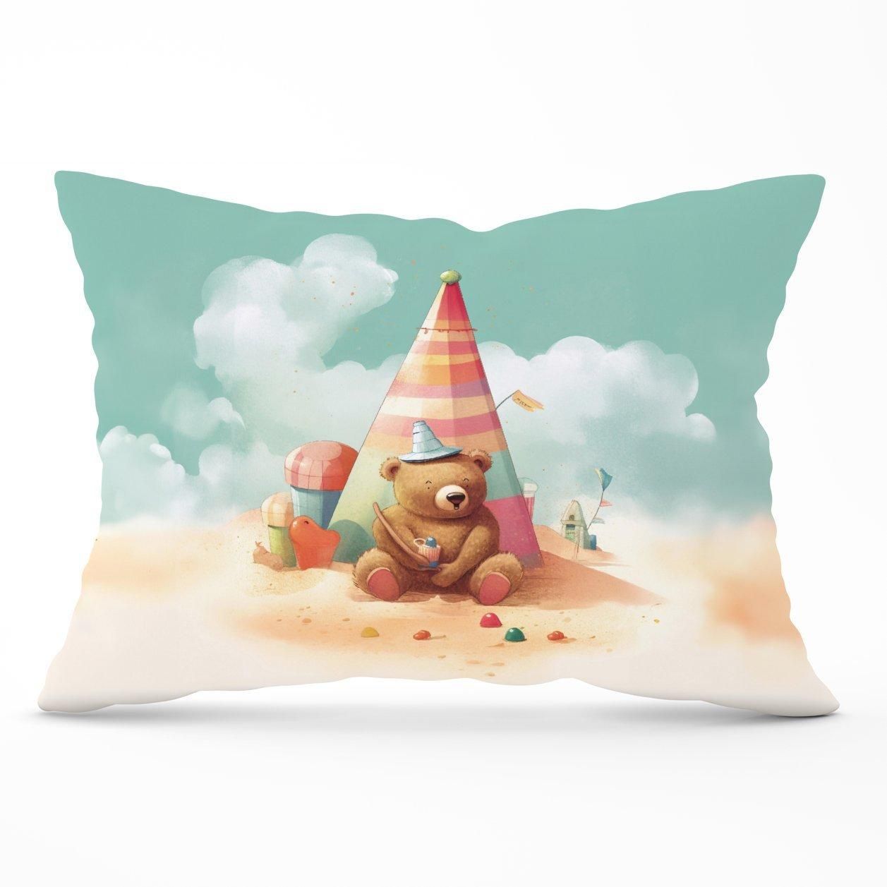 Warren Reed - Designer A Bear On A Beach Holiday Cushions in Yellow