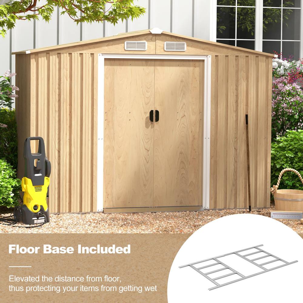 Costway 2.6 x 2M Outdoor Storage Shed Galvanized Steel Garden Tool House w/Lockable Door in Natural 3