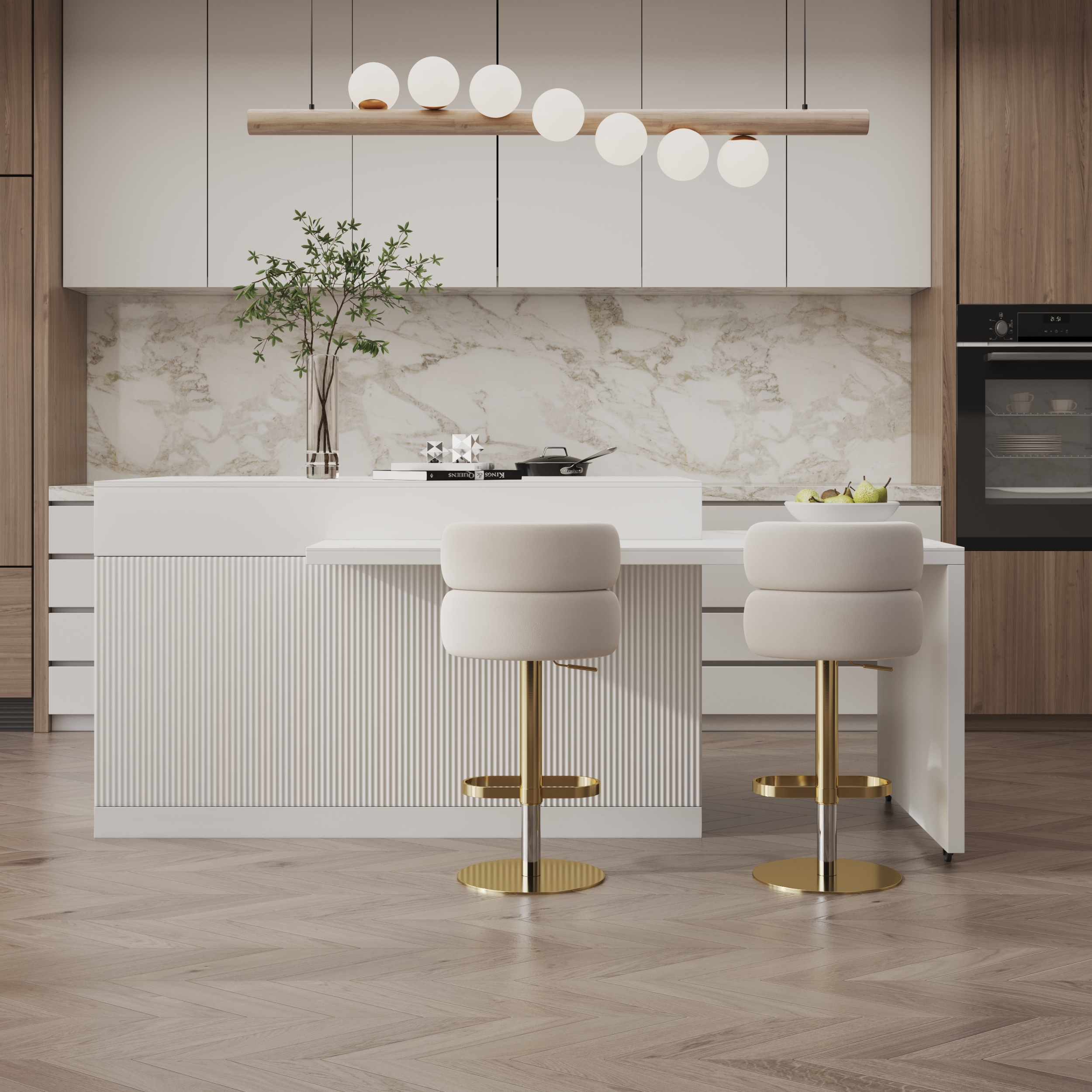 205 - 270 cm Modern Extendable Sintered Stone Kitchen lsland Withe with Doors and Drawers