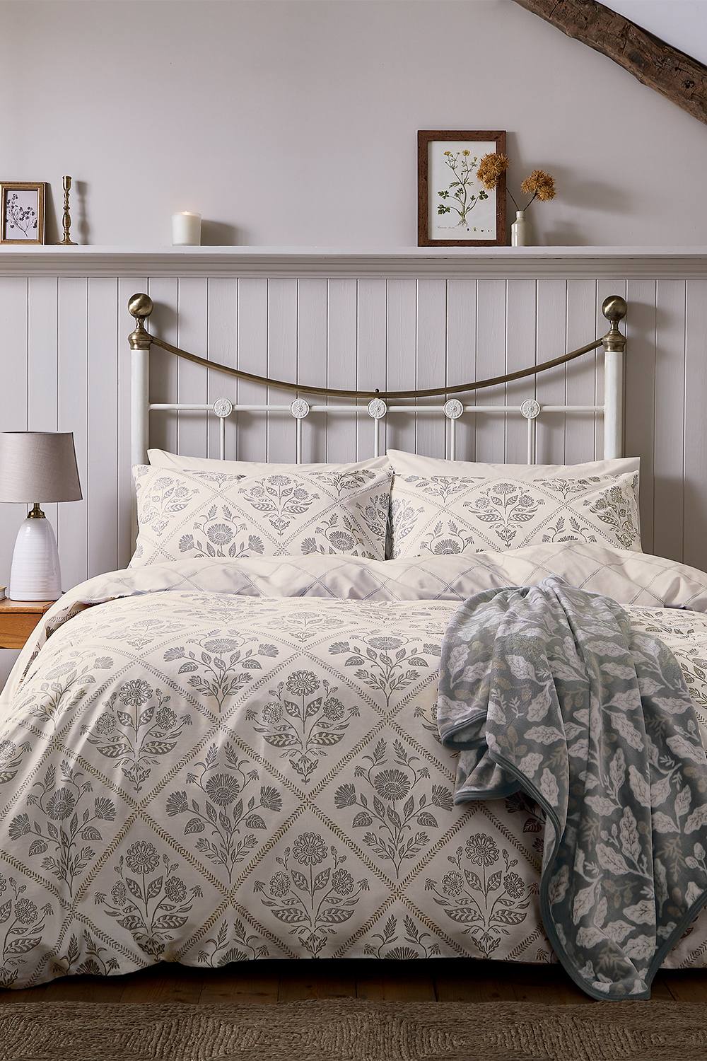 Helena Springfield 'Folk Trellis' Cotton Duvet Cover Set in Charcoal