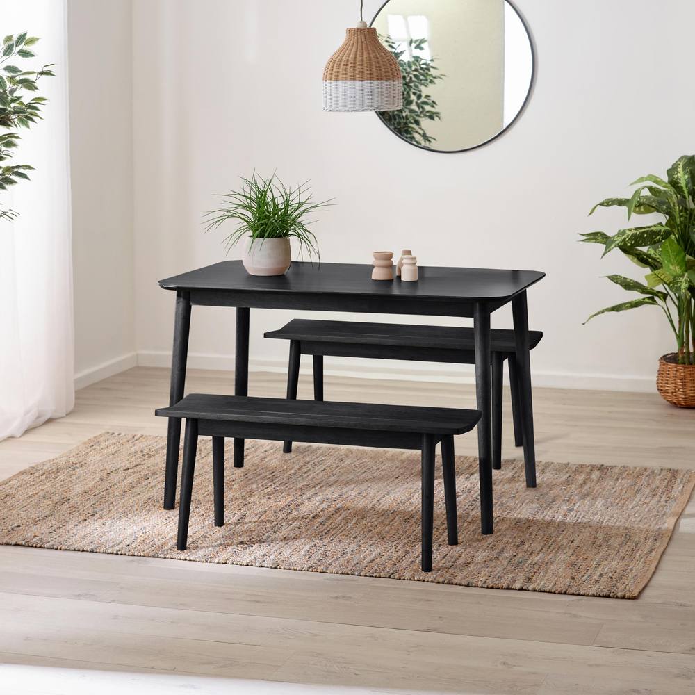FurnitureboxUK Lynton Small Wooden Dining Table & 2 Benches in Black