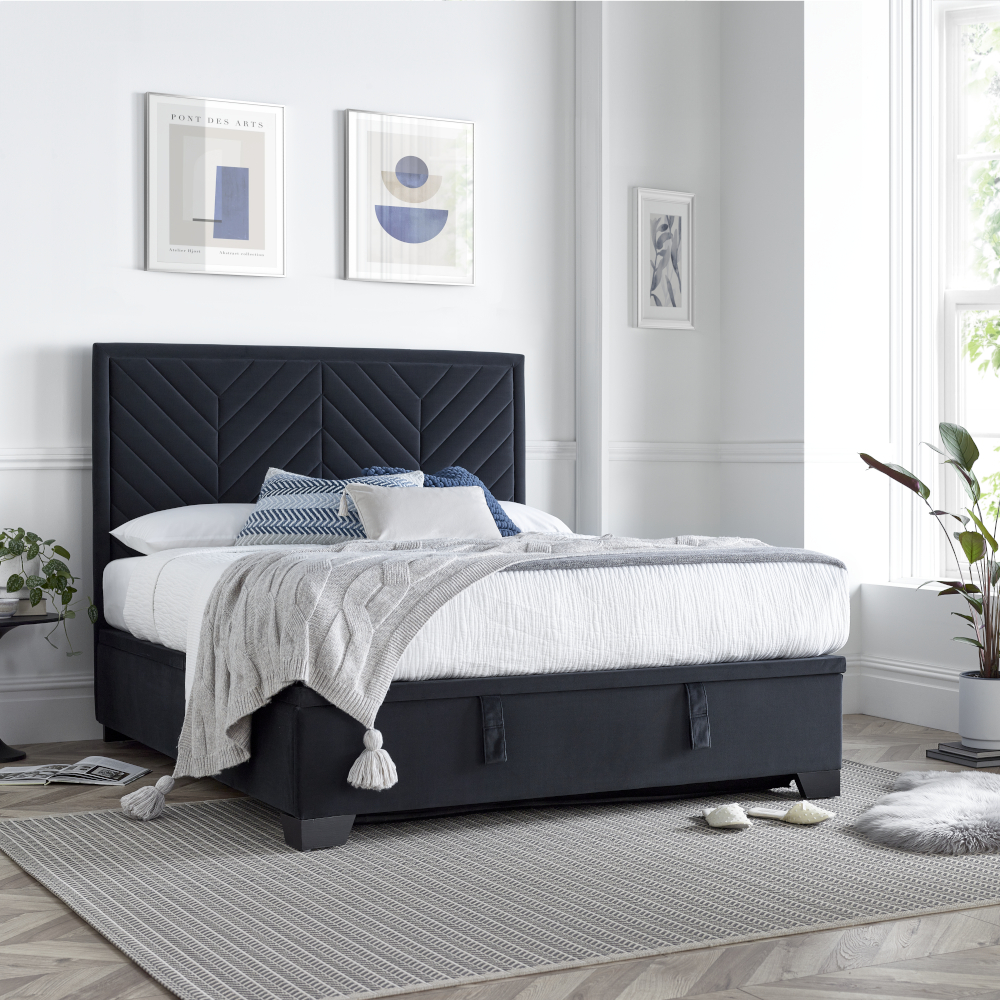 Watson - King Size - Ottoman Storage Bed - Dark Grey - Fabric - 5ft - Happy Beds