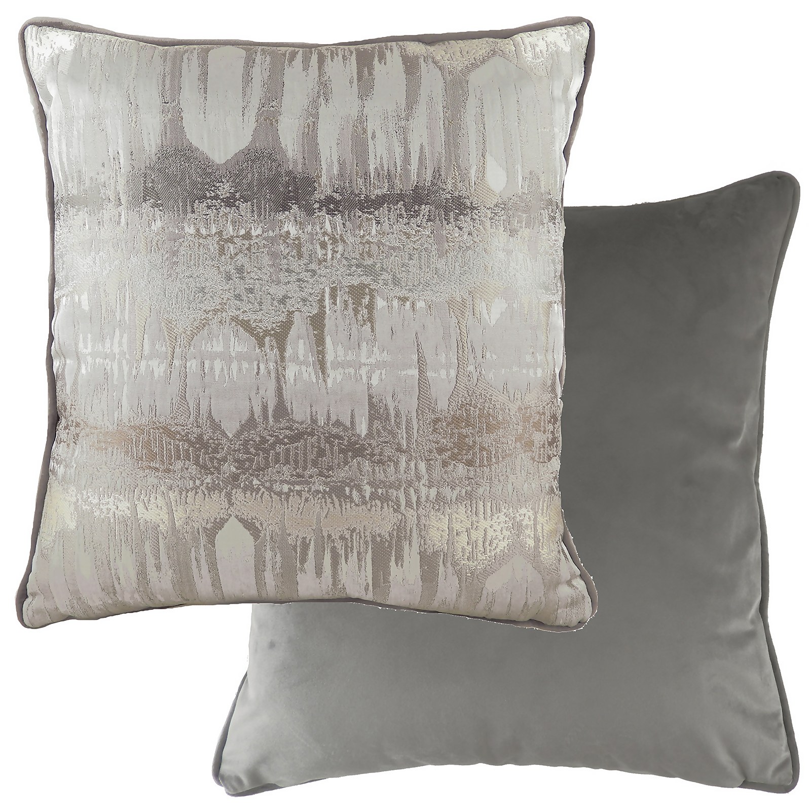 Metallic Piped Printed Cushion - Steel