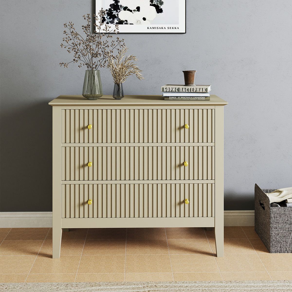 Melody Maison 3 Drawer Chest Of Drawers - Hales Taupe Range in Beige