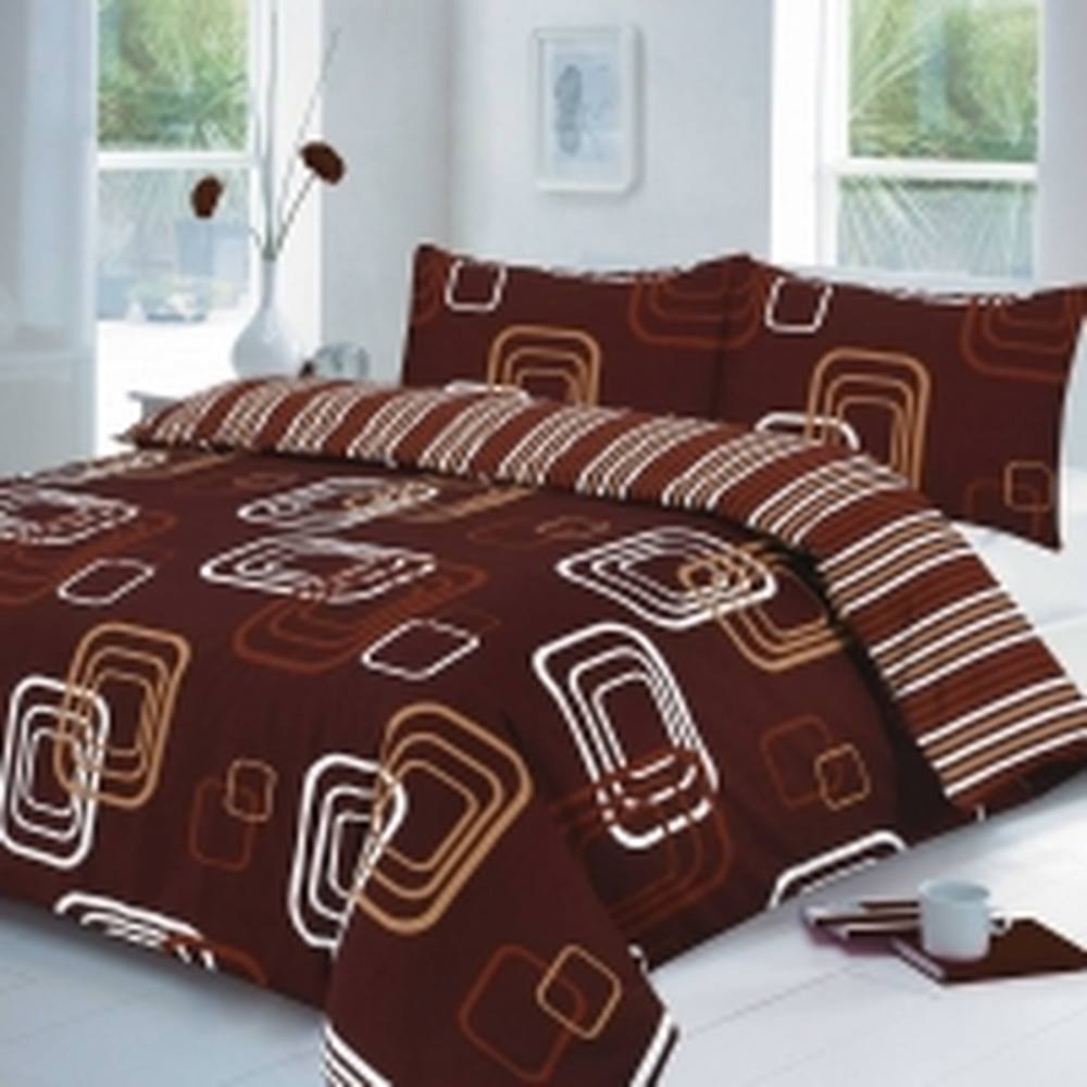Homes-Linen Blake Geometric Reversible Duvet Cover Bedding Set in Chocolate