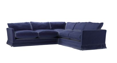 Otto Asym. Crn: LHF 2.5 Seat w RHF 2 Seat in Prussian Blue Cotton Matt Velvet - sofa.com