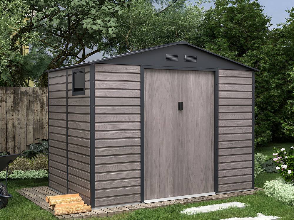 Vente-unique Garden Shed - 5.40 M² - Galvanised Steel With Grey Wood Effect