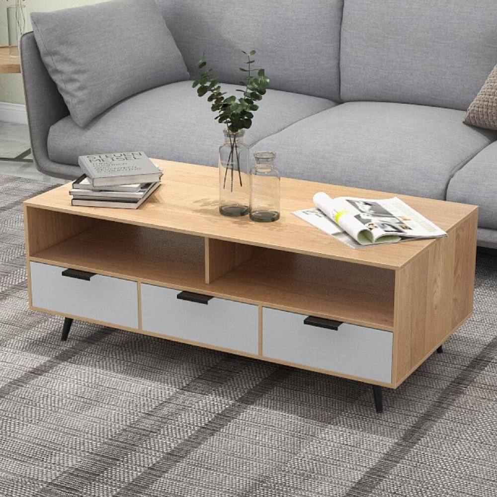 Costway 120cm Center Table Coffee Table with Storage in Natural