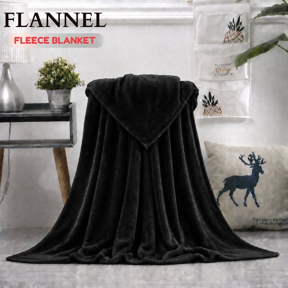 Grace Super Soft Flannel Fleece Blanket Cozy Throw Blanket in Black