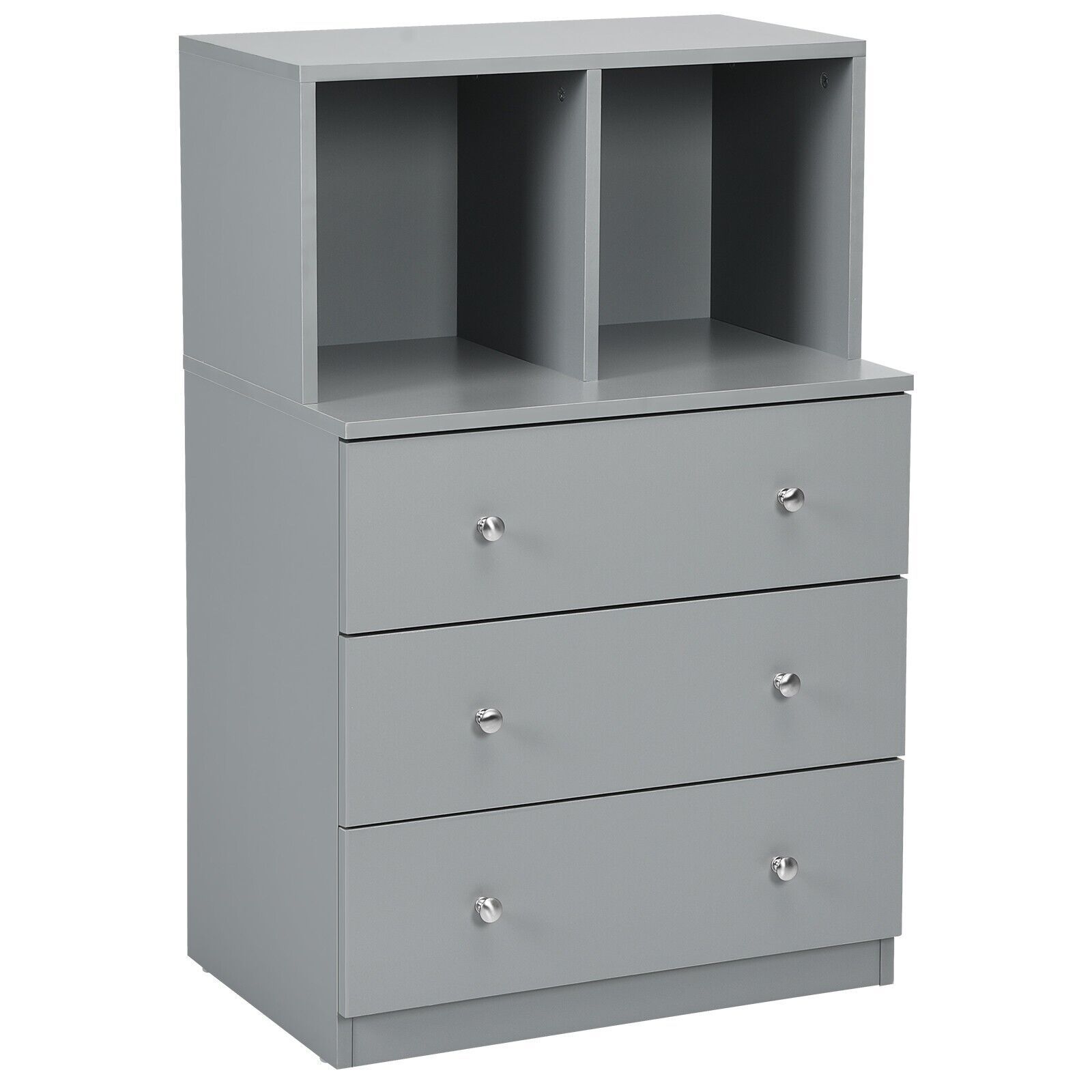 Costway 3-Drawer Chest Storage Cabinet Dresser Freestanding Organizer 2 Cubbies 3 Drawer in Grey