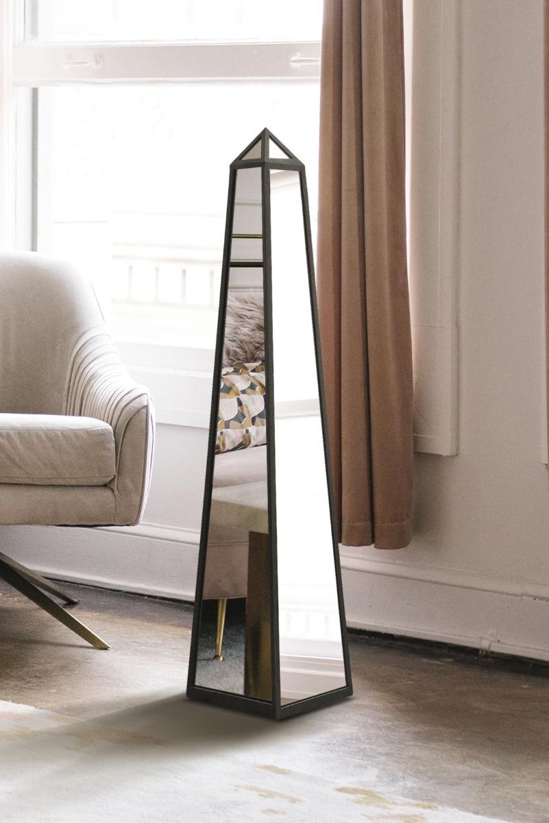 MirrorOutlet Black Metal Edged Mirrored Ornament (100CM X 20CM X 20CM)