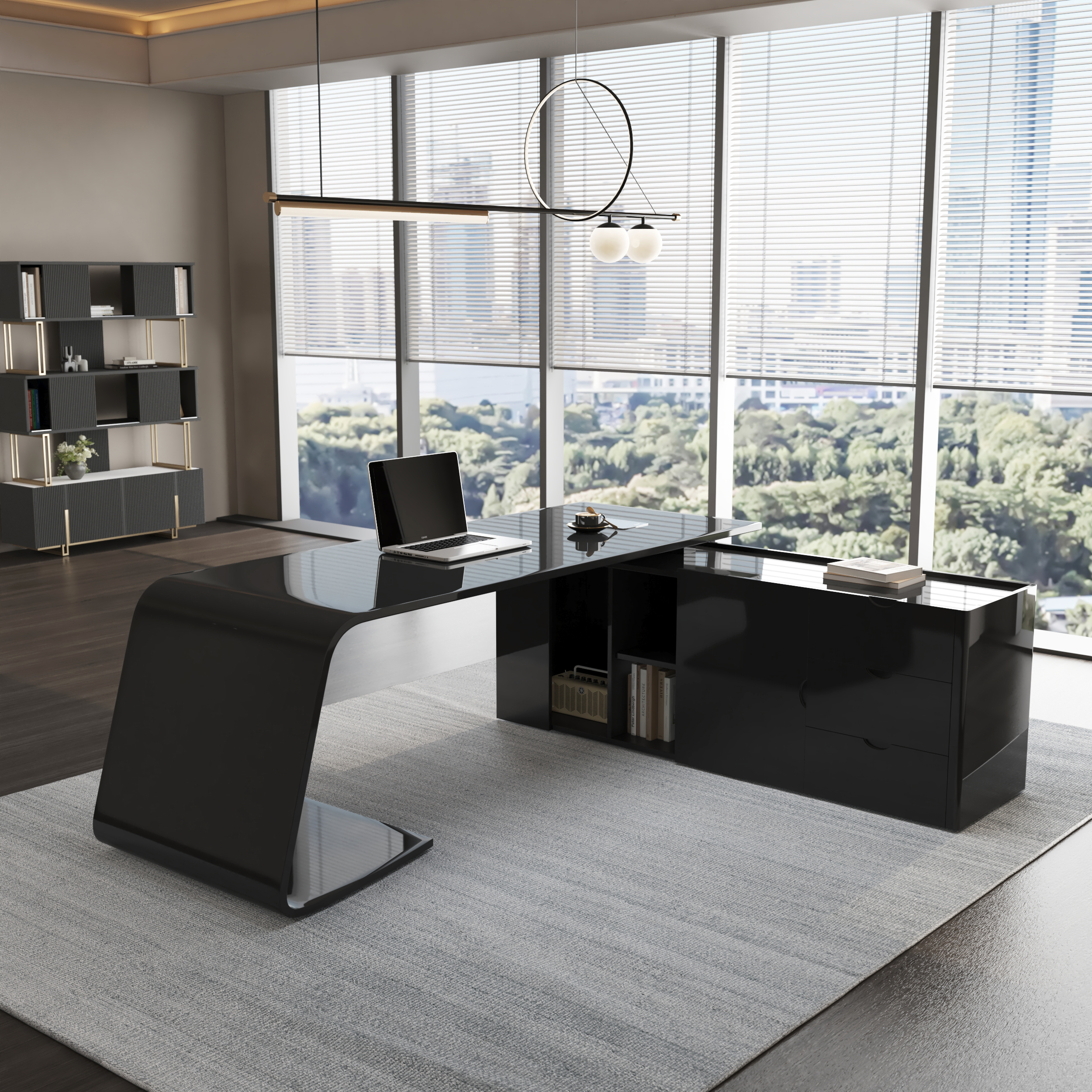 Modern 220 cm L-Shaped Right-Hand Executive Desk with Storage