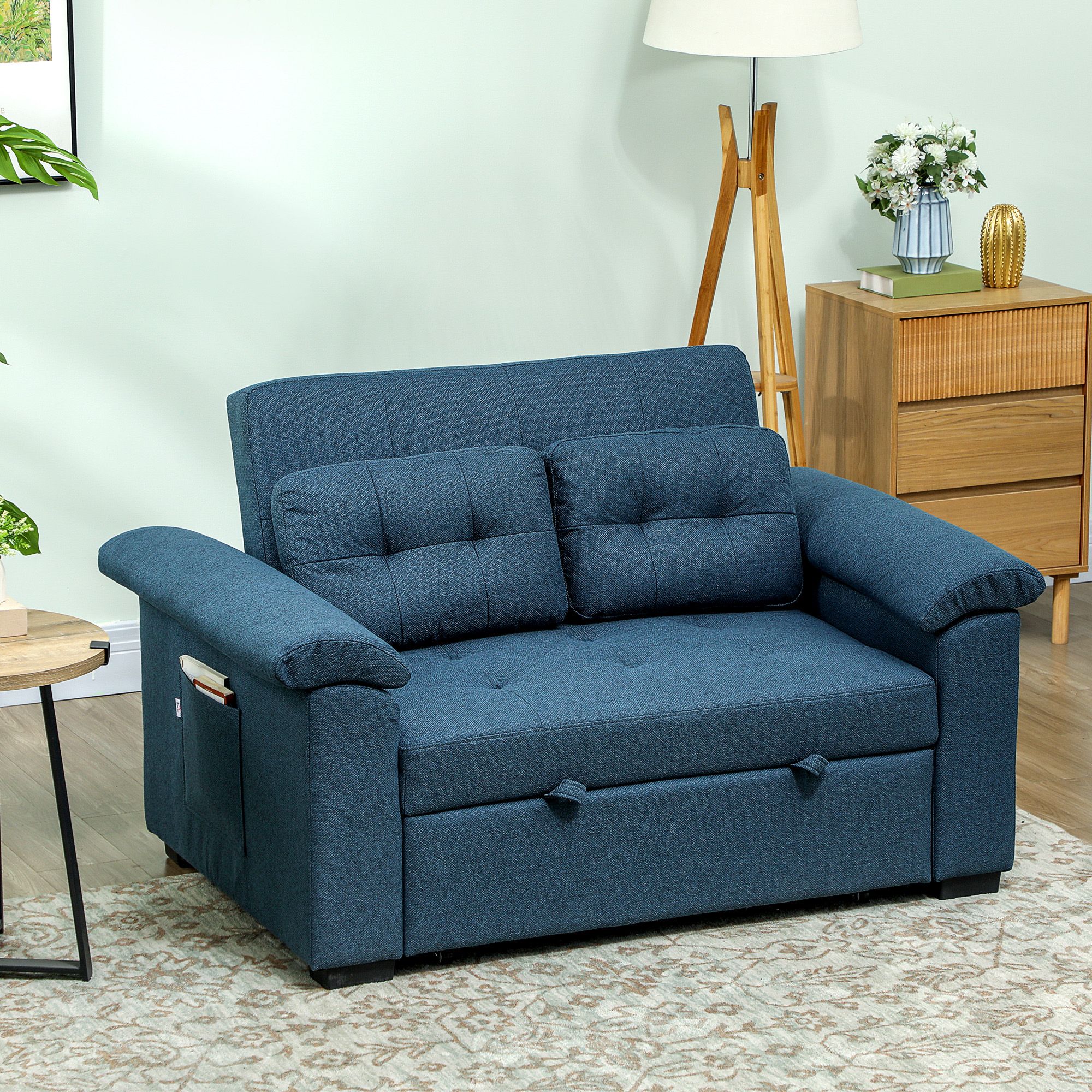 HOMCOM Click Clack Sofa Bed 2 Seater Sofa Bed for Living Room in Blue