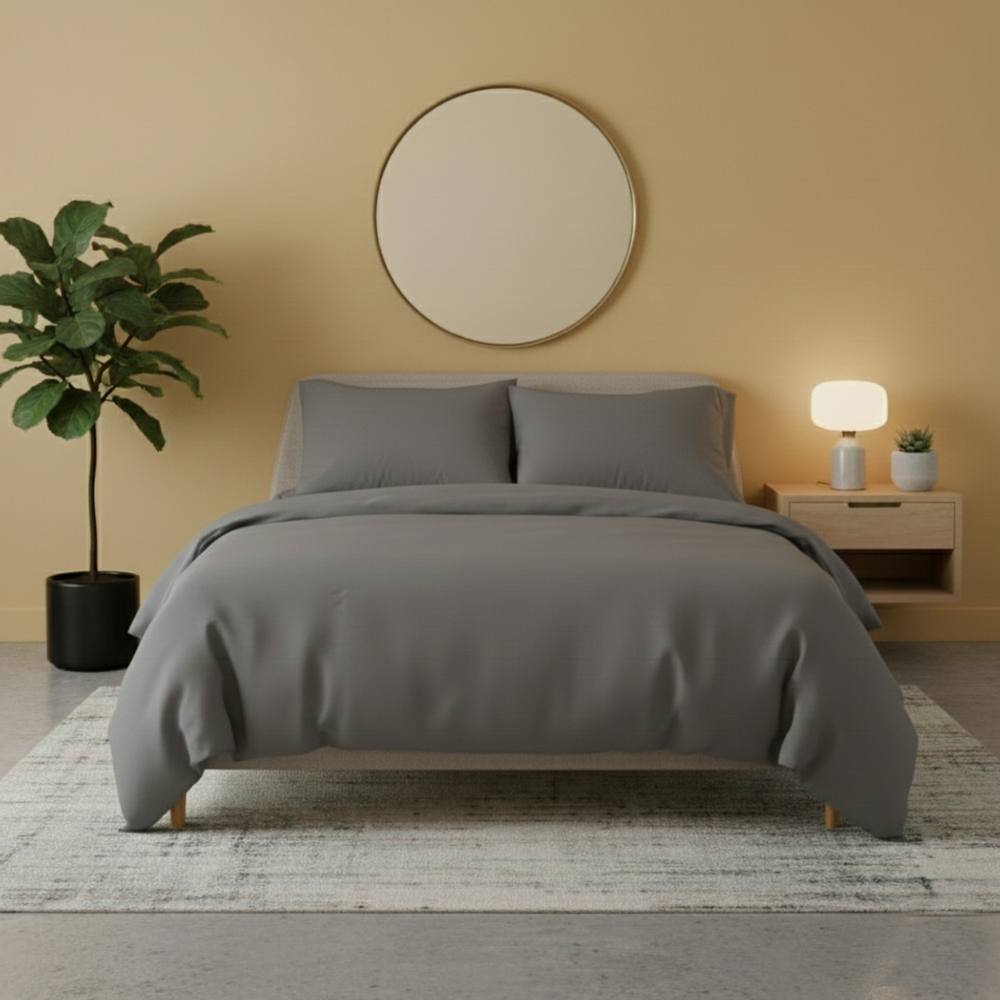 Snug City Flannelette Cotton Duvet Cover Set Soft Brushed Warm Bedding Set in Grey