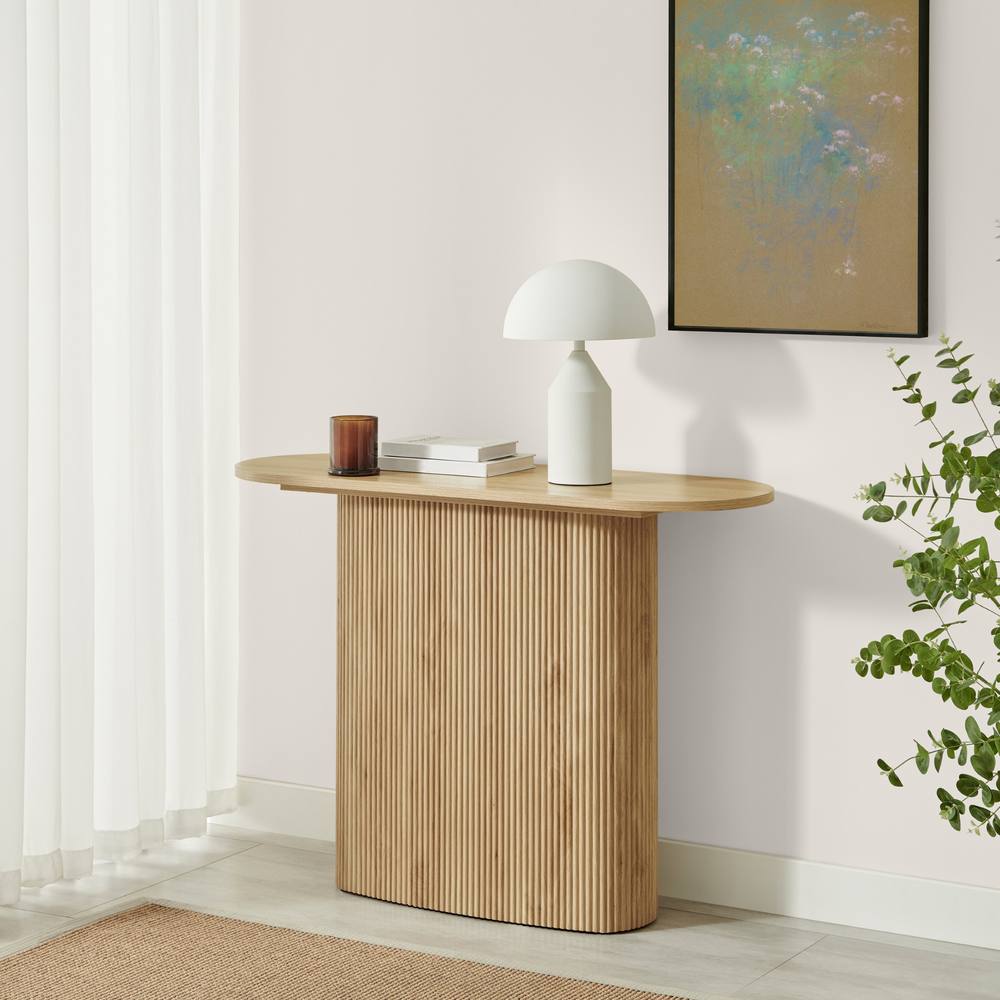 FurnitureboxUK Penrose Rounded Oak Effect Wood Console Table in Light Brown