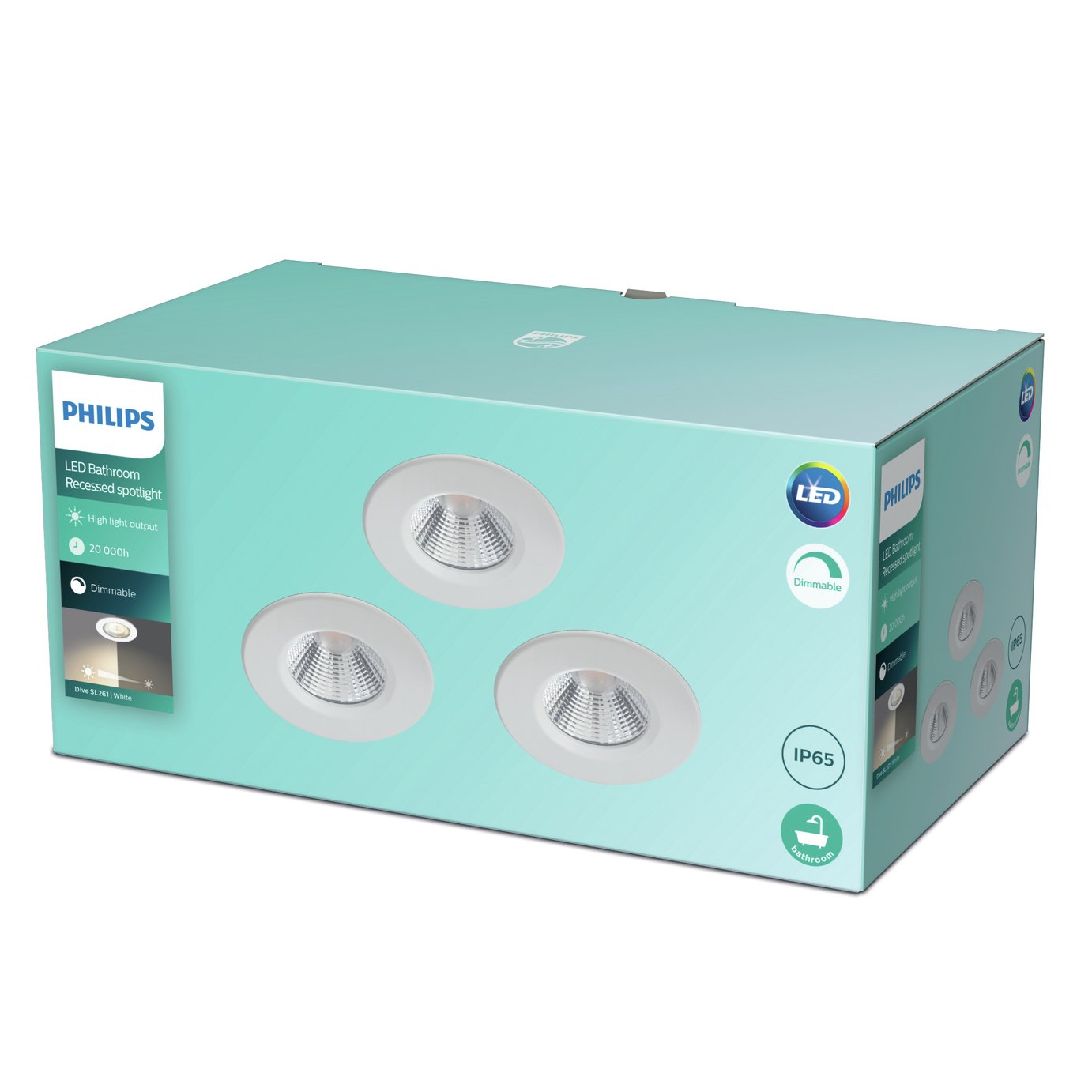Philips Dive Recessed Bathroom 3 Spotlight - White