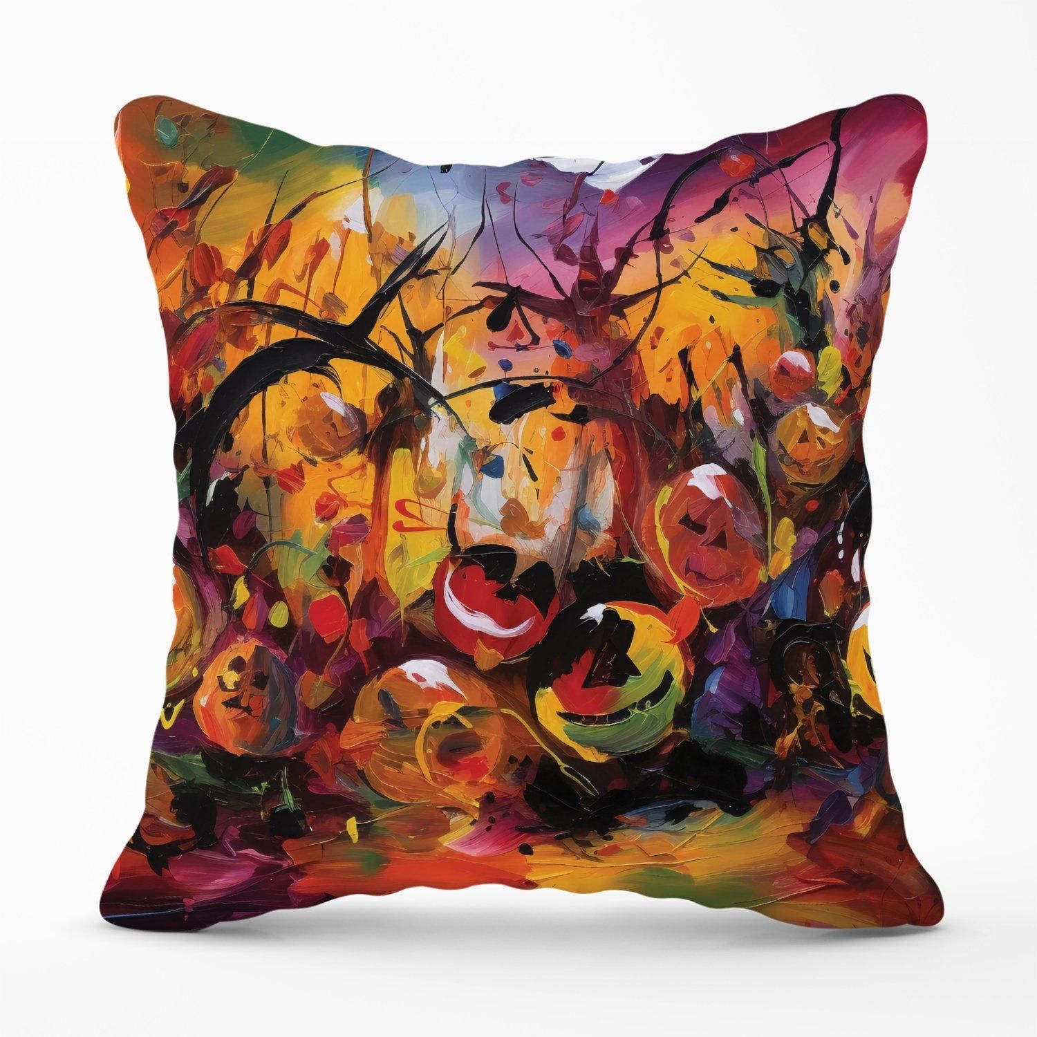 Warren Reed - Designer Abstract Halloween Painting Outdoor Cushion in Orange