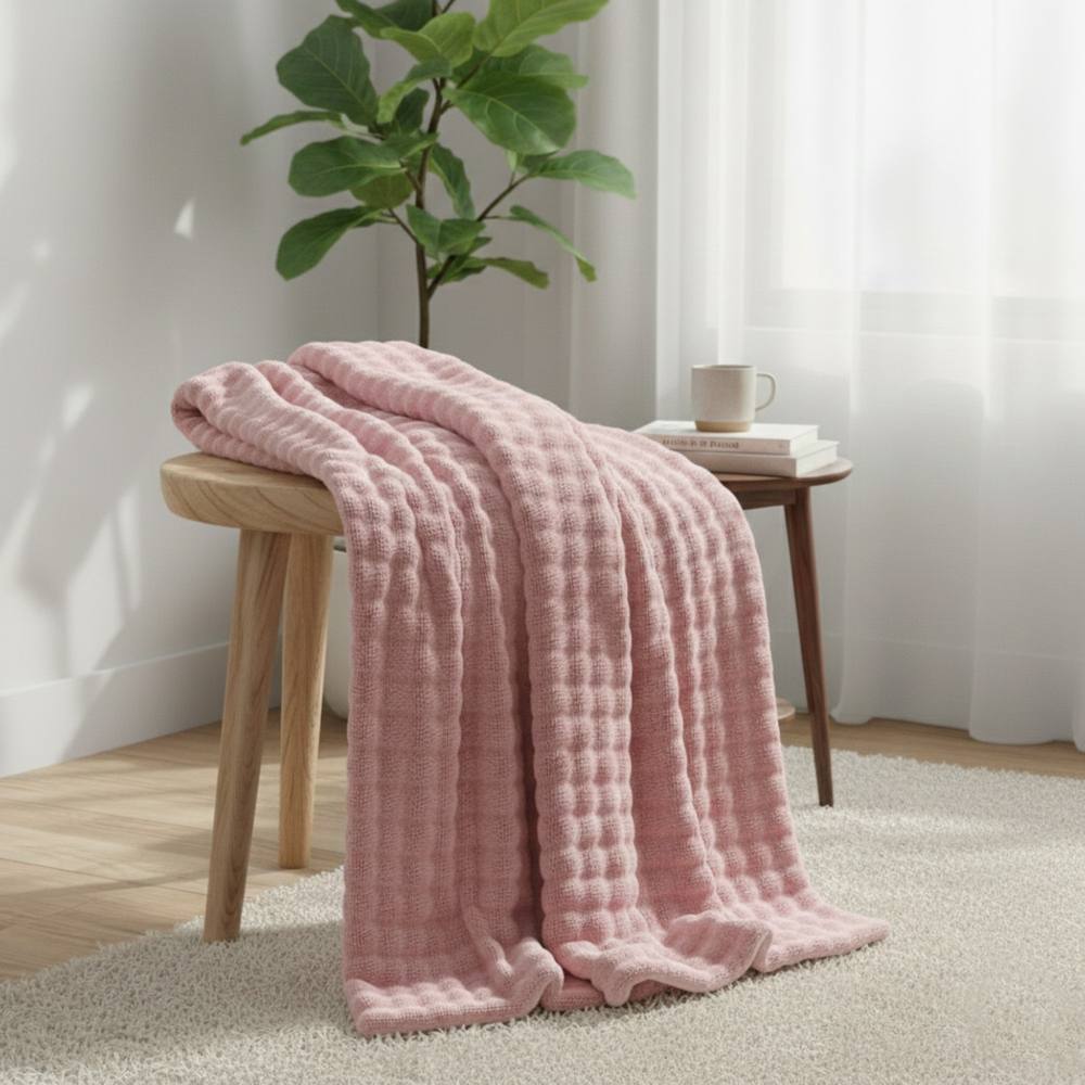 Snug City Rabbit Faux Fur Throw Blanket Ultra Soft Luxury Throw for Sofa & Bed in Pink