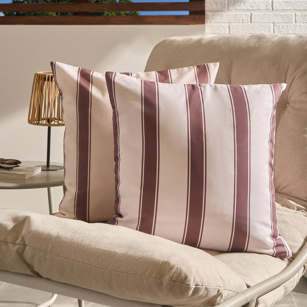 OHS 2 x Stripe Garden Cushion Covers Outdoor Water Resistant in Chocolate