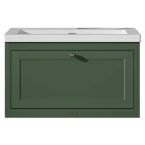 Bayswater Hartleigh Hunter Green Traditional Wall Hung Vanity Unit & 1 Tap Hole Modern Recessed Basin - 800mm