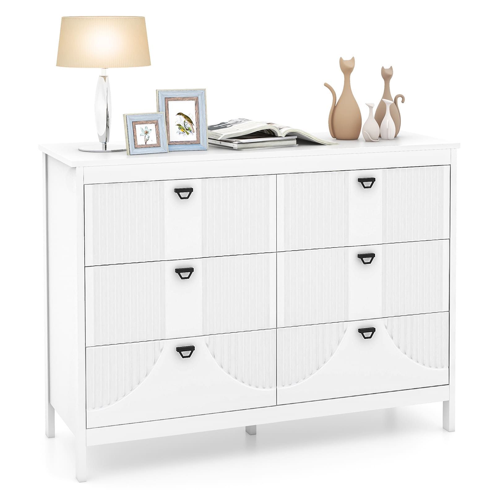 Costway 6-Drawer Dresser Bedroom Modern Style Chest of Drawers-White in White