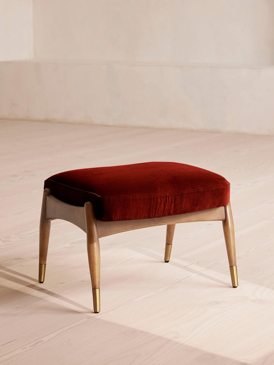 Theodore Oak Footstool Velvet Rust