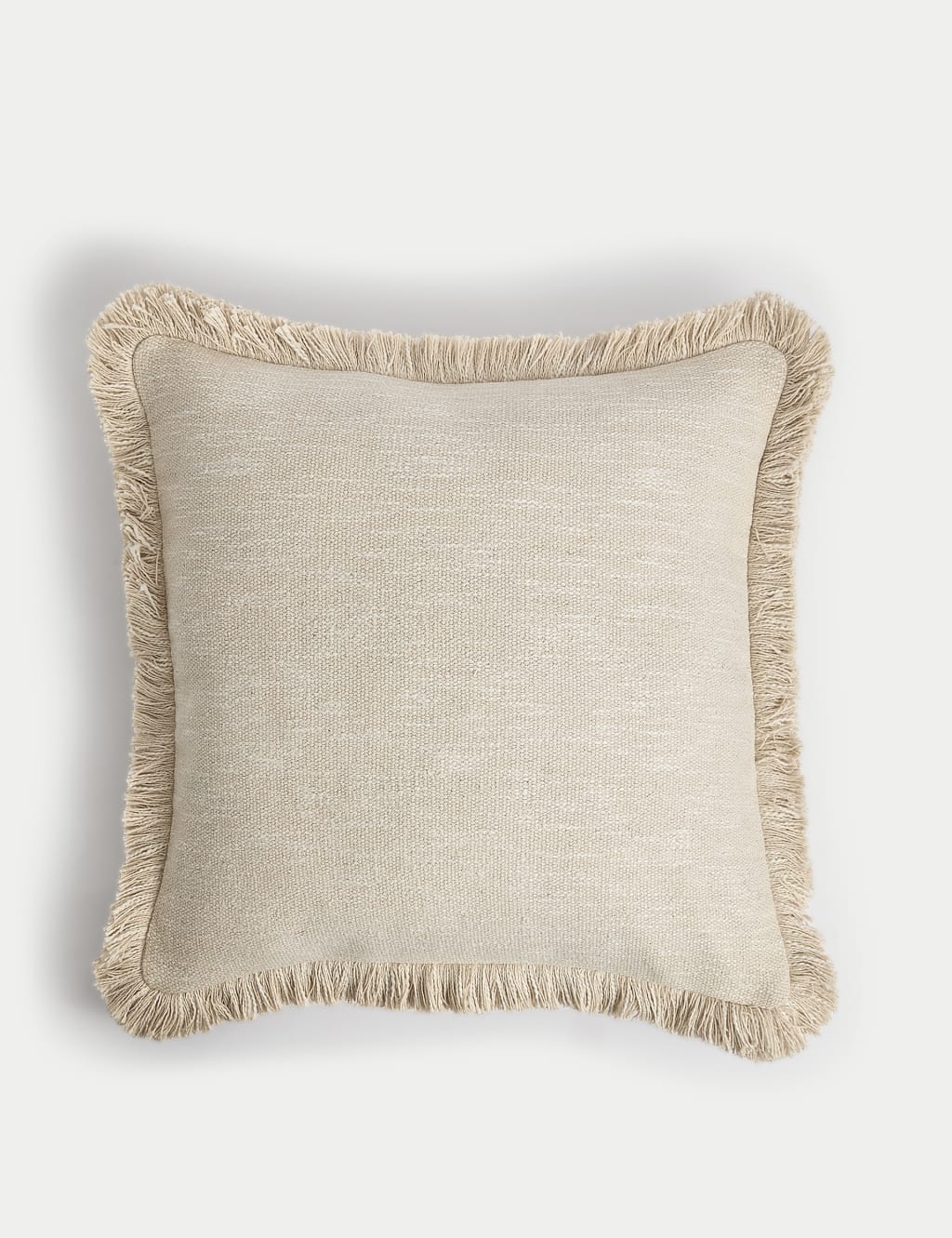 M&S Pure Cotton Textured Fringe Cushion Ecru