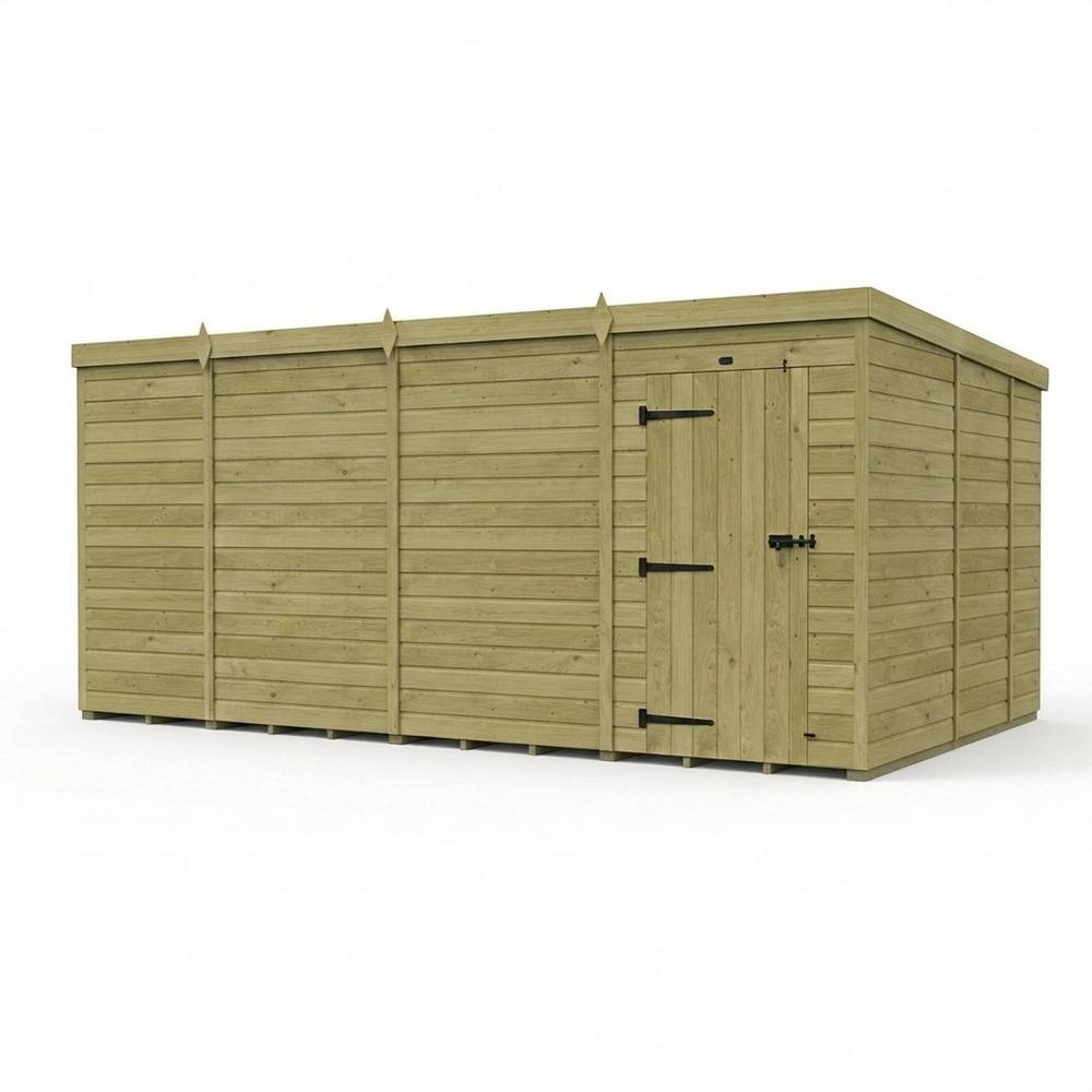 Buttercup Farm 15ft x 9ft Pent Garden Shed Single Door No Windows - Timber in Brown