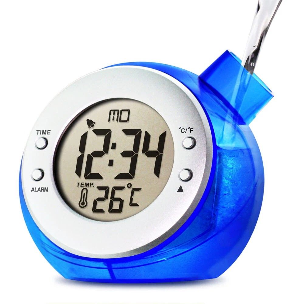 Smart Living Kettle Shaped Water Powered Multi Function Digital Desk Clock in Blue