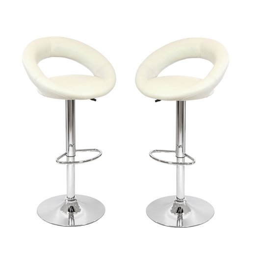 New Moon Cream Leather Bar Stool In Pair