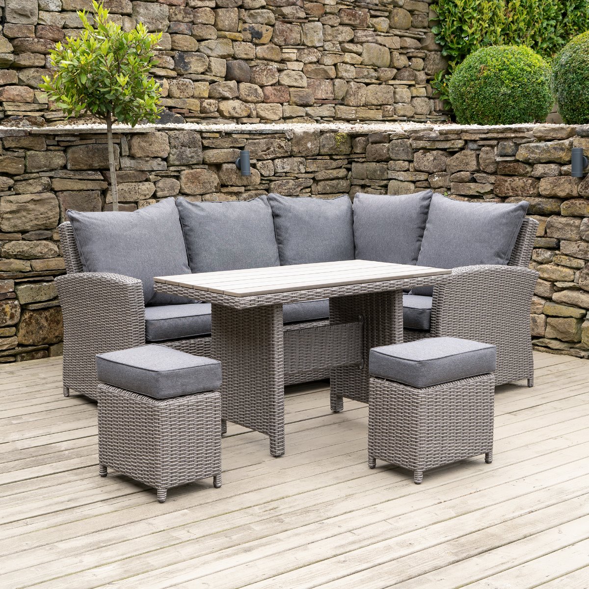 Murcia Compact Garden Corner Set in Stone Grey Weave and Grey Fabric